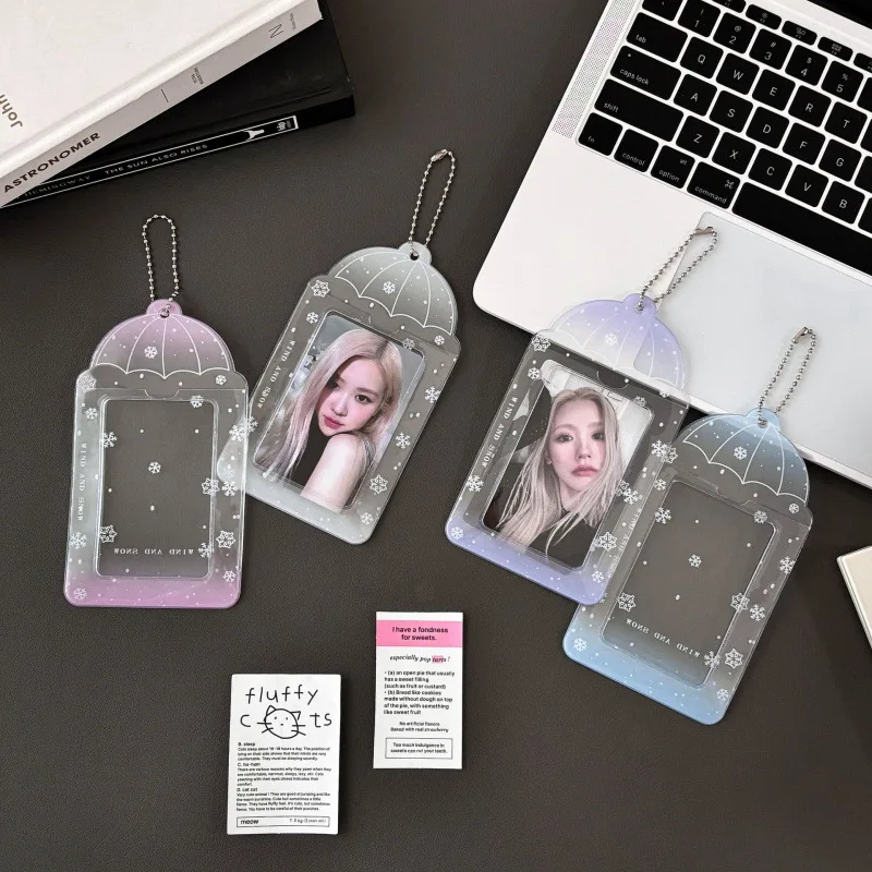 Gradient Umbrella Print 3 Inch PVC Photocard Holder Kpop Random Card Storage Unique Shape Card Case Pouch