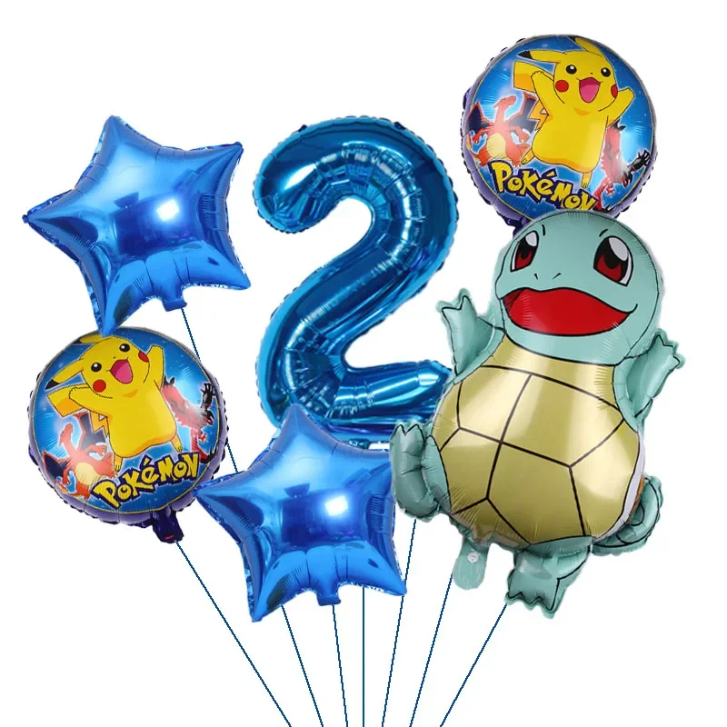 6 Pcs Pokemon Party Balloons Pikachu Squirtle Balloon Kids Birthday Party Decoration Supplies Baby Shower Decor Helium Globos