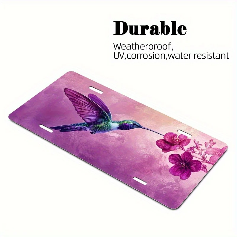 2D Flat - [Open ]2D Flat, Plaque - Green Hummingbird And Purple Floral Design, 15X30cm Universal Model, with 4-Hole Design