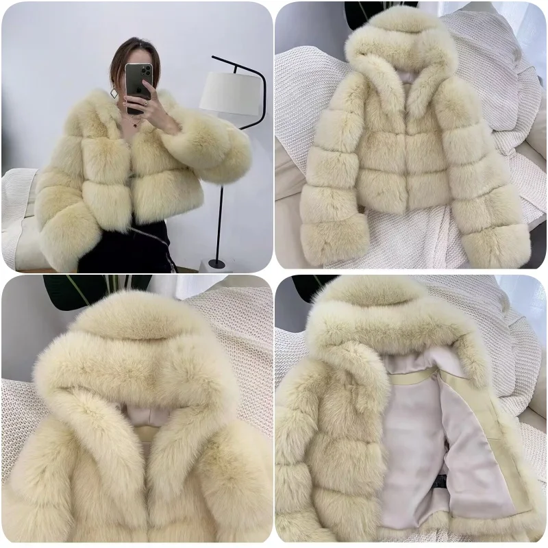 Fox Fur Coat With Hood Women\'s Winter Coat 2024 Fur Coat Women Real Hot Selling Style Women\'s Cropped Clothing Free Shipping