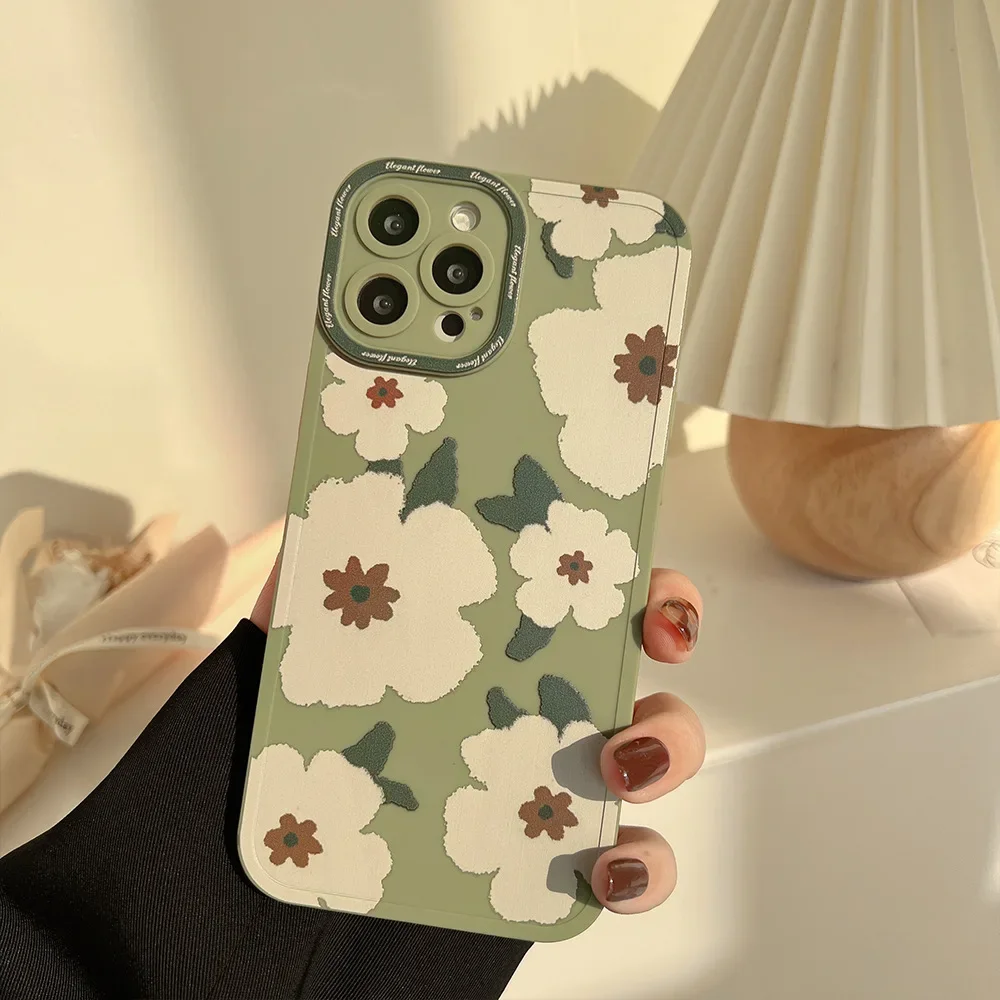 Retro Sweet spring literature white flowers Phone Case For iPhone 16 15 14 13 11 12 Pro Max 14 15 Plus Xr Xs Max Case Cute Cover