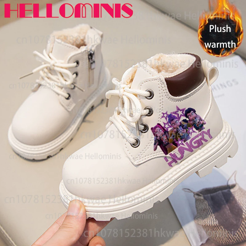 

Зимние детские высокие сапоги с принтом KPop Demon Hunters, высокие сапоги для маленьких мальчиков и девочек, сохраняющие тепло, толстая подошва, подарок