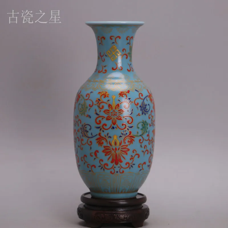 Yongzheng Style Sky Blue Cloisonne Enamel Winter Melon Vase Reproduction Porcelain Home Decor Collectible