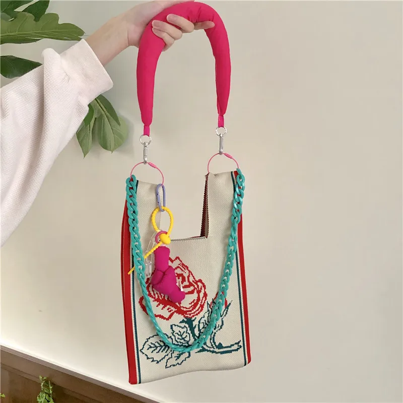 NEW Crochet Wrist Bag Women Handbags Cute Knitting Shoulder Crossbody Bags for Women 2022 flowers Candy Color Shopper Tote