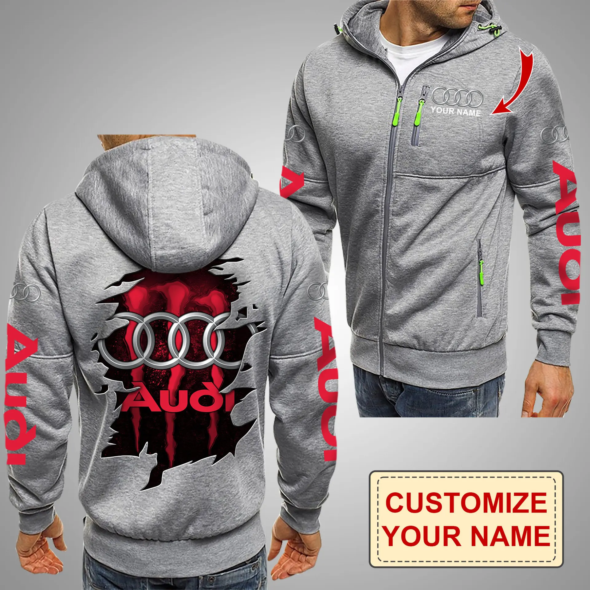 2025 new plus size fashionable men's Audi hoodie for casual outdoor sports