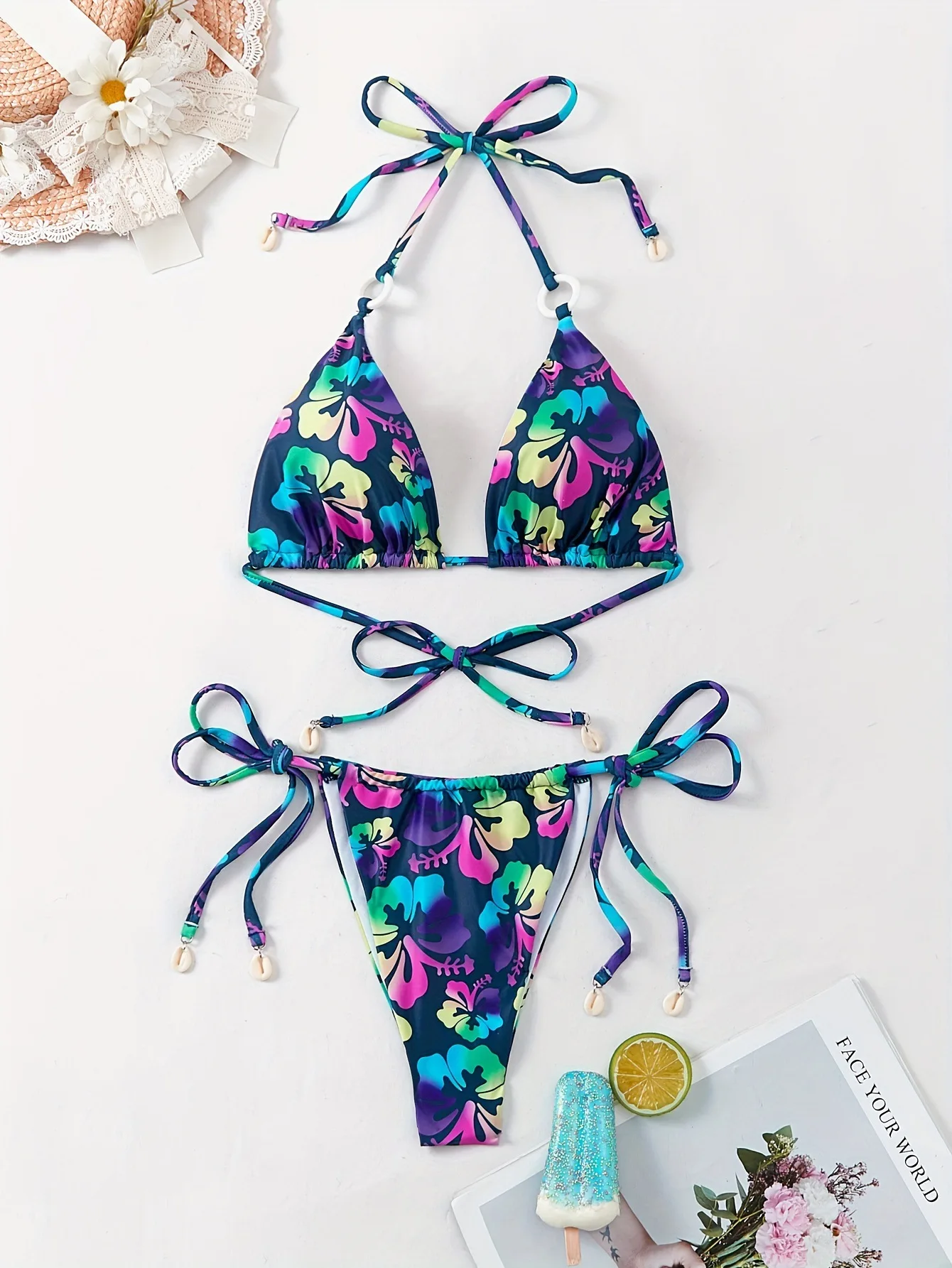 

sexy flower print micro bikinis sets two pieces halter tie string swimsuits bathing suit swimwear swimming suit biquini tankini