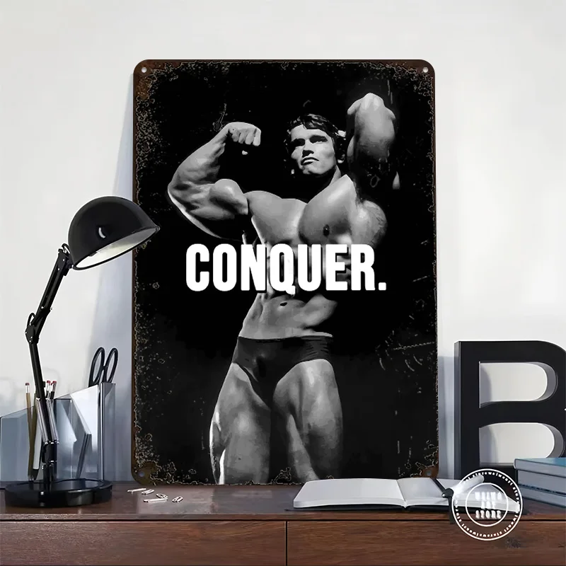 Arnold Schwarzenegger Conquer 3D Texture Metal Poster Customized Wall Art Tin Sign Gift for Mancave Bedroom Decoration Room Home