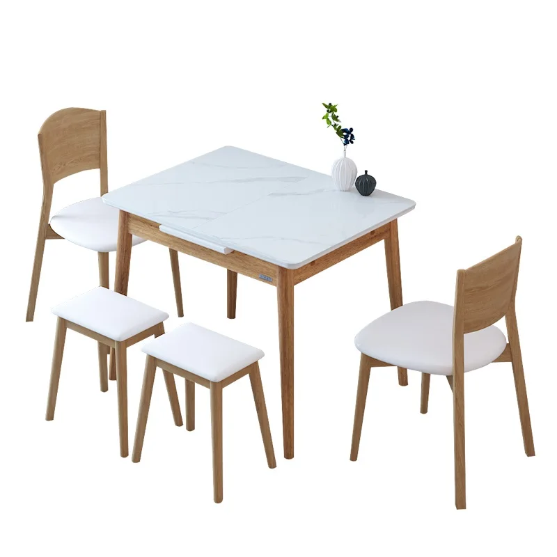 Slate dining table household small apartment retractable bright light modern simple light luxury new folding solid wood dining