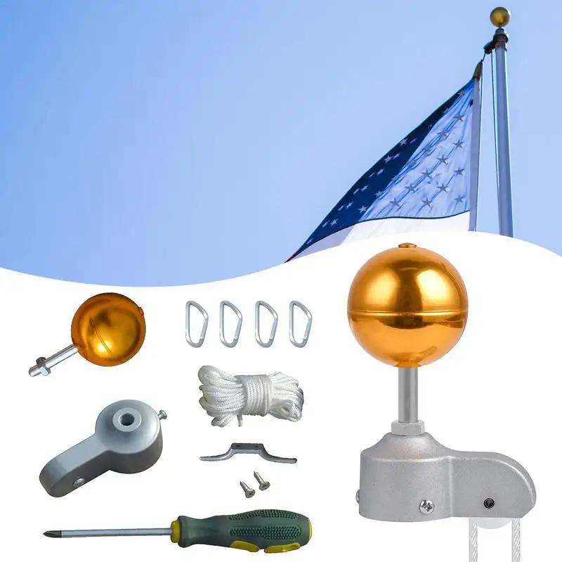 

Flag Pole Parts Set Flag Pole Hardware Parts Repair Kits 3 Inches Topper Gold Ball 4 Flag Swivel Snap Hooks Flagpole Pulley