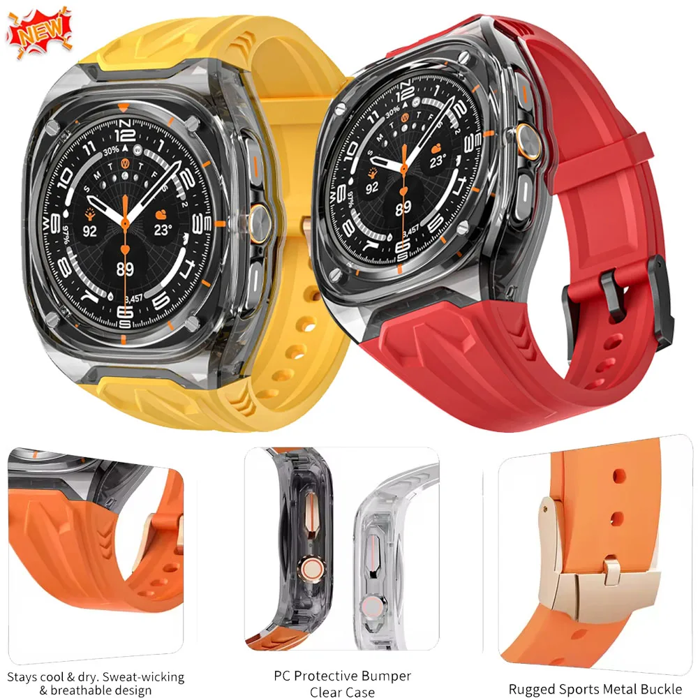PC Case+TPU Strap for Samsung Galaxy Watch Ultra 2 1 47mm Sports Breathable Bracelet for Galaxy Watch Ultra 2025 Accessory Belt