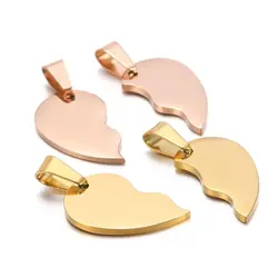 2Pcs/set Couple Necklace Pendant Stainless Steel Gold Color Broken Heart Bracelet Charms Pendants for Jewelry Making DIY