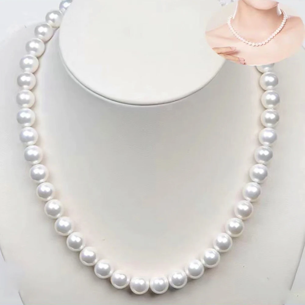 YKNRBPH 8-9mm Natural Freshwater Pearl Necklace Nearly Circular Finished Simple Handmade Strand Bead Necklace For Women Jewelry