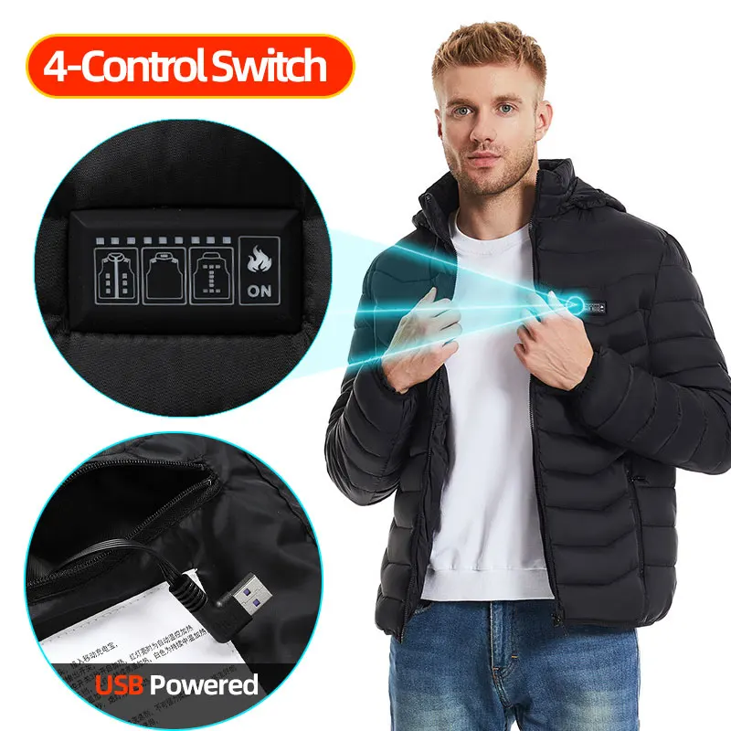 Hoodie aquecido elétrico USB para homens e mulheres, Casacos aquecidos, Vestuário de aquecimento, Casaco de caça, Inverno