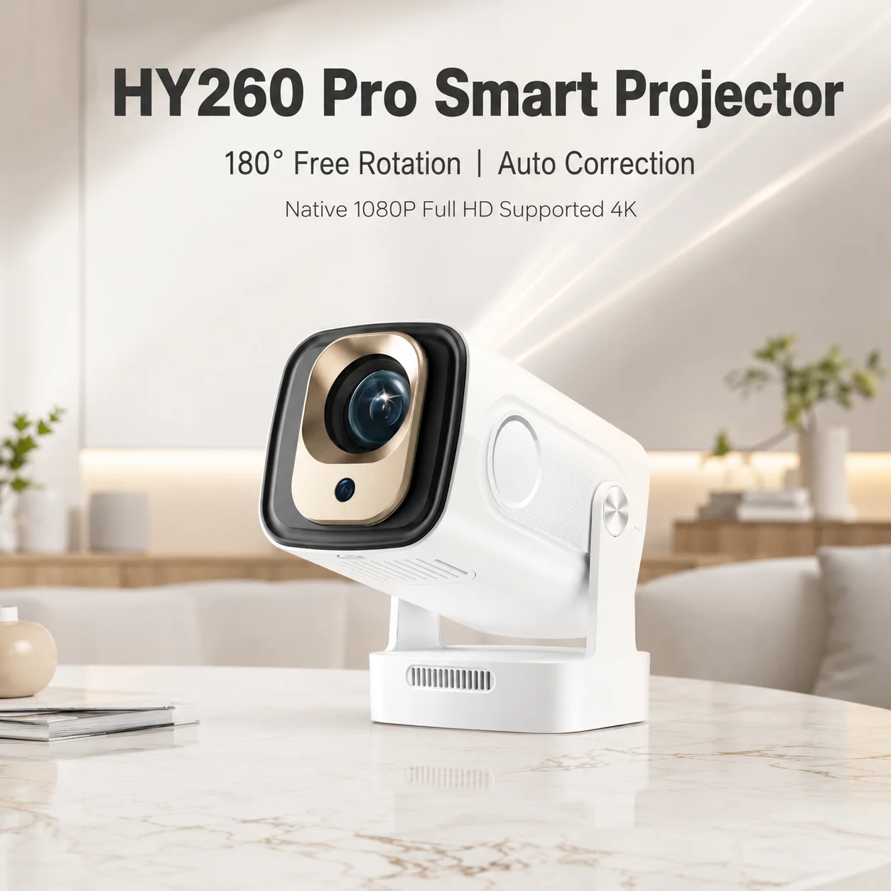 

HY260 Pro Projector Native 1080P Android 11 Dual WiFi6 BT5.4 AutoFocus UltraShortThrow 4K Supported GoogleVoice Home Outdoor