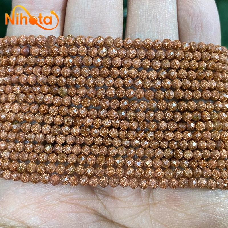2mm/3mm Natural Stone Faceted Golden SandStone Round Beads DIY Bracelet Necklace Earrings Beads for Jewelry Making 15\'\' Strand