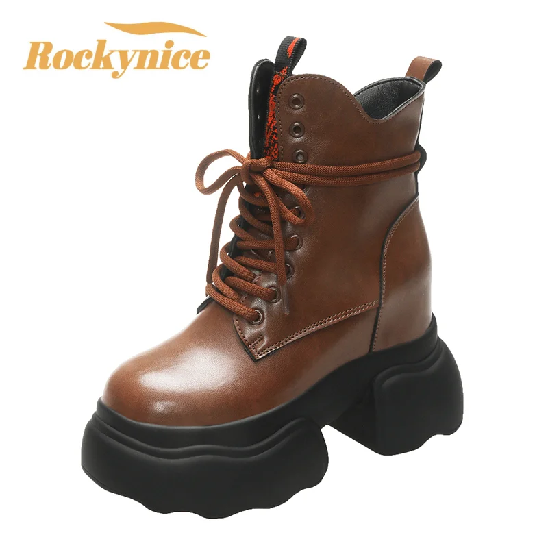 

Autumn Chunky Ankle Boots 2024 New Women's Thick Bottom Winter Leather Platform Short Boots Woman 11CM Heels Motorcycle Shoes