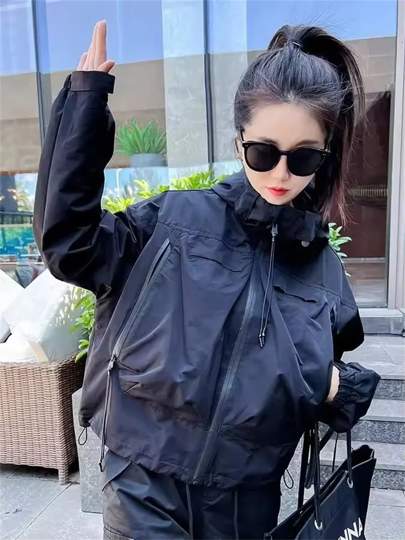 ผู้หญิงHooded CoatหลวมFitเสื้อลําลองแขนยาว 2025 ฤดูใบไม้ผลิฤดูใบไม้ร่วงใหม่เสื้อสเวตเตอร์ถักบางWindbreakerหญิงBasicนักเรียนC