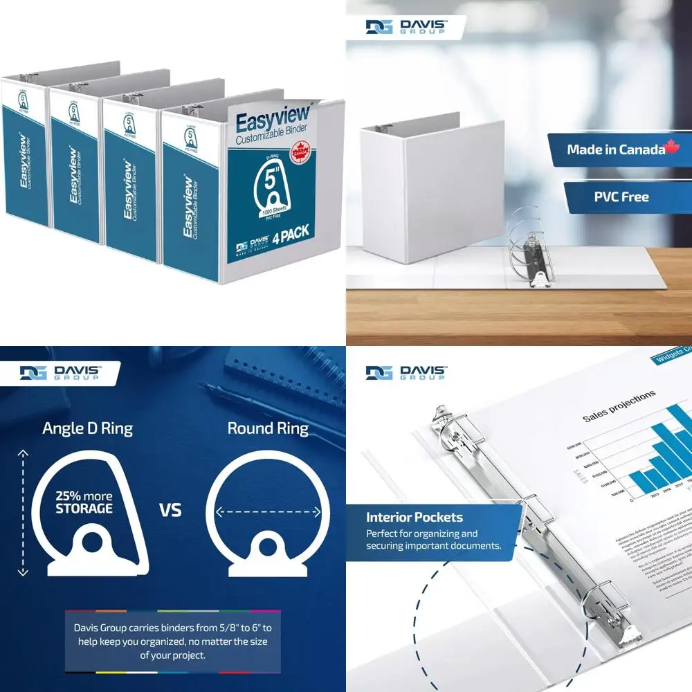 

Three-Ring Clear-View Cover Binders with D-Rings, 5-Inch, 4-Pack, White, Ideal for School or Office Organization