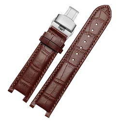 Head Layer Leather Strap Crocodile Pattern Cowhide for YA133309 Gales 20*11mm 22*13mm Watchband Black Brown Men's Accessories