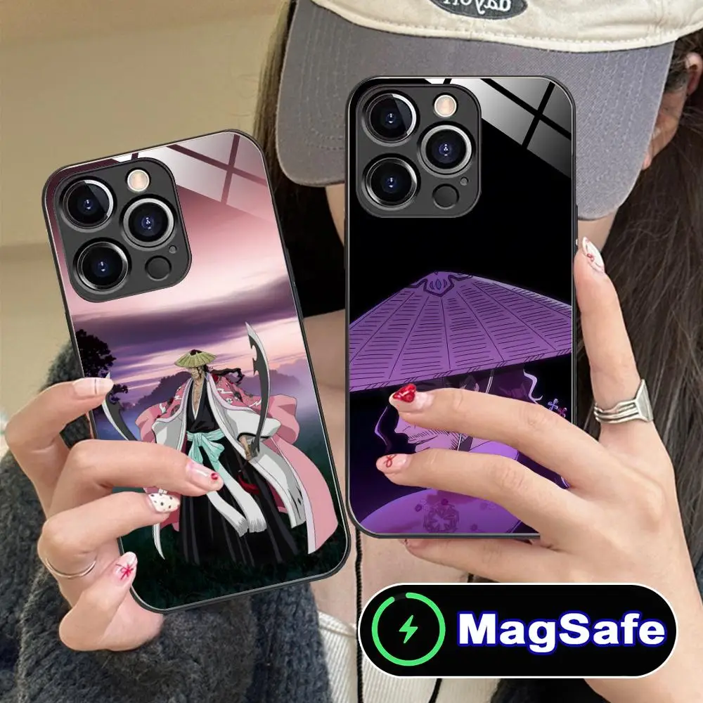 

Чехол для телефона Bleach Kyouraku Shunsui для iPhone 16, 15, 14, 13, 12, 11 Pro Max Plus Mini MagSafe, стеклянный цветной защитный чехол, красивый