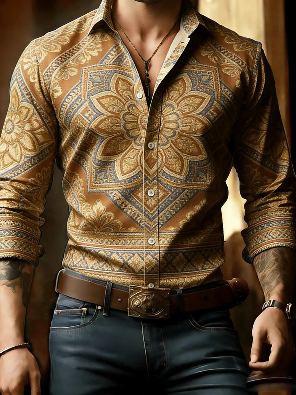 

Men's New Muslim Architectural Pattern 3D Printed Multi-color Shirt Hawaiian Casual Outdoor Shirt Men Simple Business Clothes