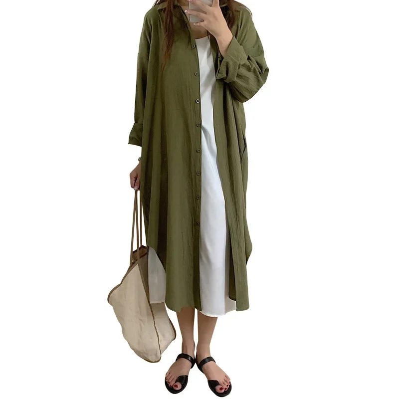 TFETTERS-Long Shirt Dresses for Women Casual Loose Long Sleeve Shirt X-Long Knee-Length Button Up Coat Korean Fashion clothes