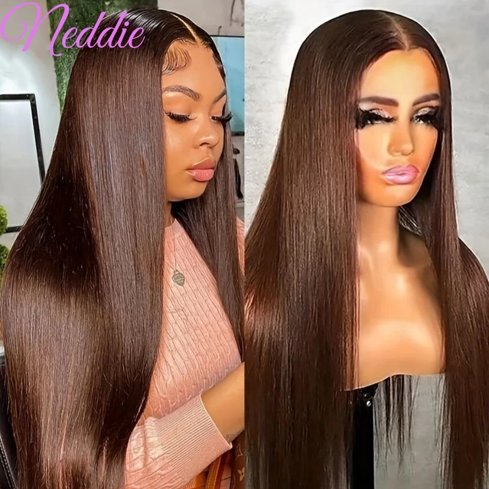 Chocolate Brown Bone Straight Wigs 30 Inch Brazilian Human Hair Wig 13x6 HD Lace Frontal Wig 13x4 Lace Front Wigs For Women