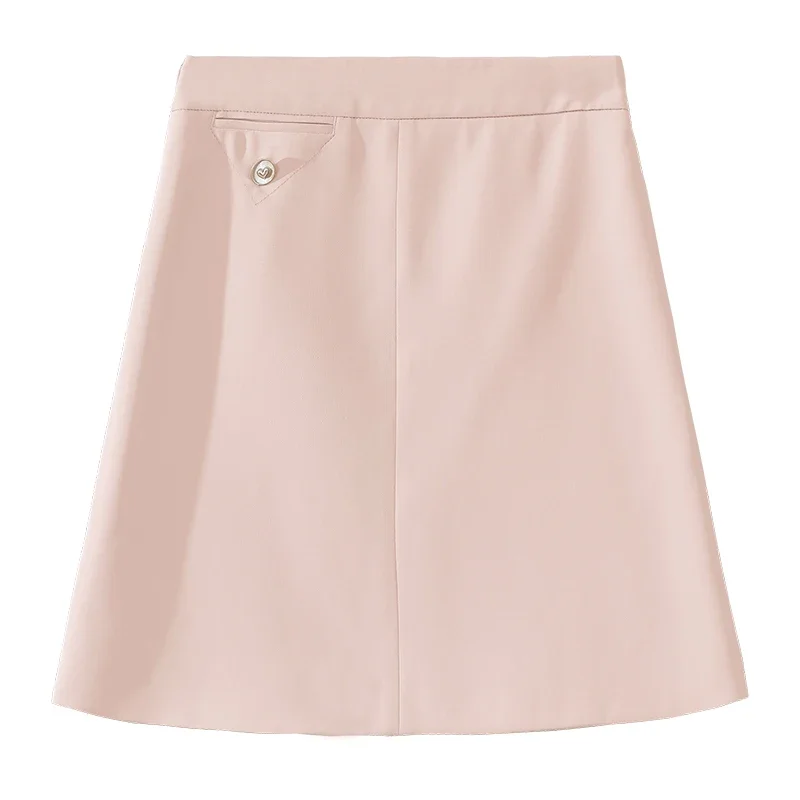 ALXNAN-Mini Jupe Trapèze Rose Unie pour Femme, Vêtement Décontracté, Taille Haute, Vendu Mathiément, Collection Automne 2024