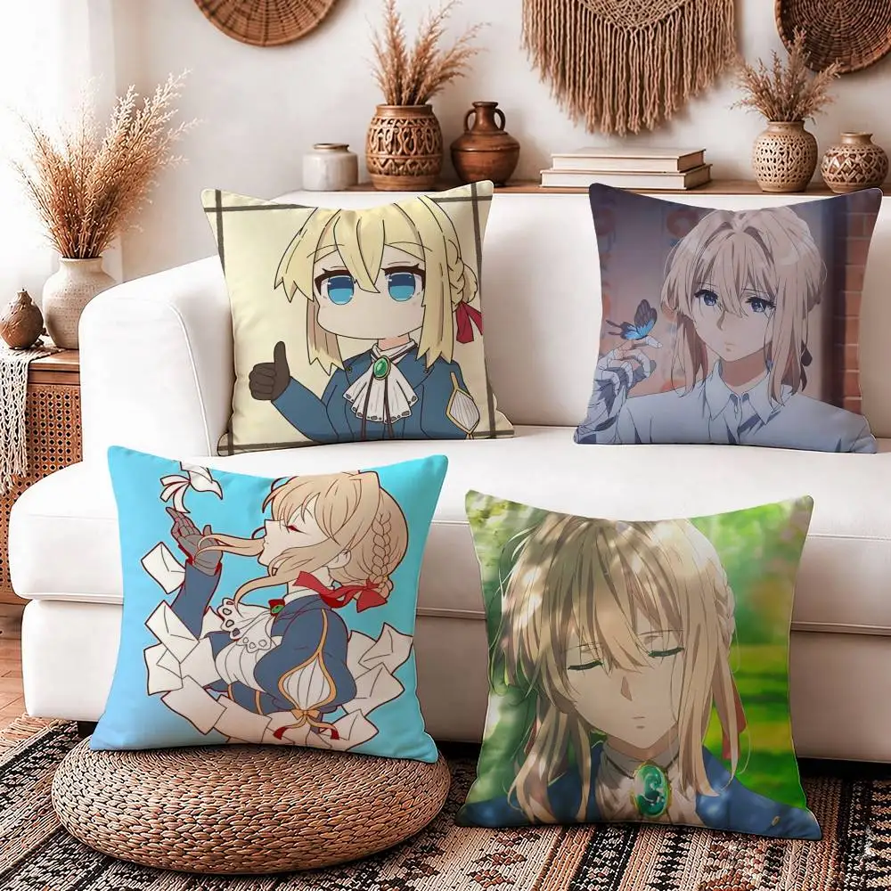 Romantic Anime V-Violet Evergarden Square Sofa Pillow Cover Solid Color Living Room Home Decor Cushion Case