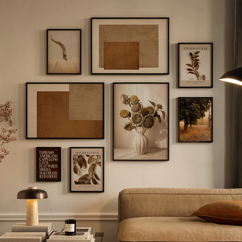 Tônus de outono caffe geometria flores abóbora branca lona arte da parede vintage pinturas decorativas cartaz impressão sala estar imagem