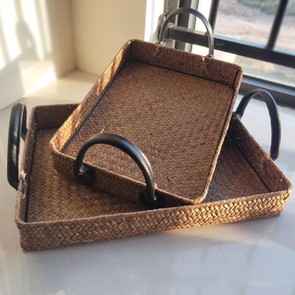 

Woven Seagrass Storage Basket Sundries Organizer Home Decorative Bin Bathroom Kitchen Desktop Container Household