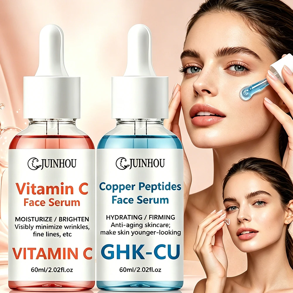 JUINHOU 2PCS VC+GHK-CU Face Serum Set Improve Skin Elasticity&Even Complexion Lightweight Non-Greasy Suitable for All Skin
