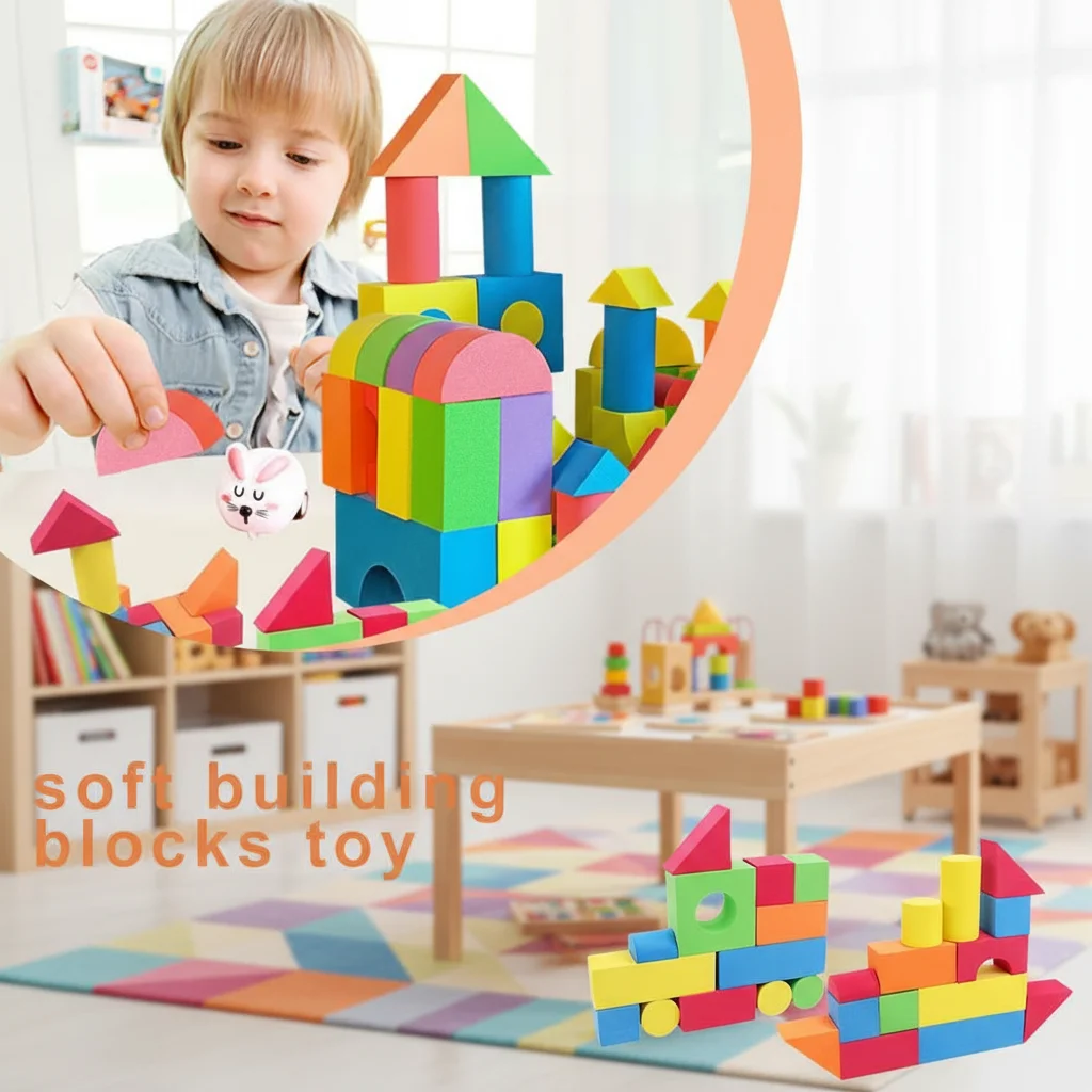 46 قطعة ألعاب جذعية تعليمية كبيرة لأطفال ما قبل المدرسة كتل كبيرة ملونة قابلة للتكديس هدايا للأولاد والبنات مكعبات بناء ناعمة من مادة إي في إيه