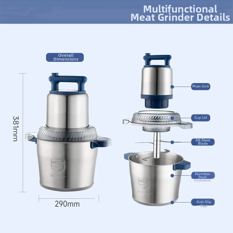 전문가용 6L 상업용 고기 분쇄기, 산업용 등급 스테인리스 스틸, 2단 속도 조절 가능 1200W 모터, 정육점/식당용