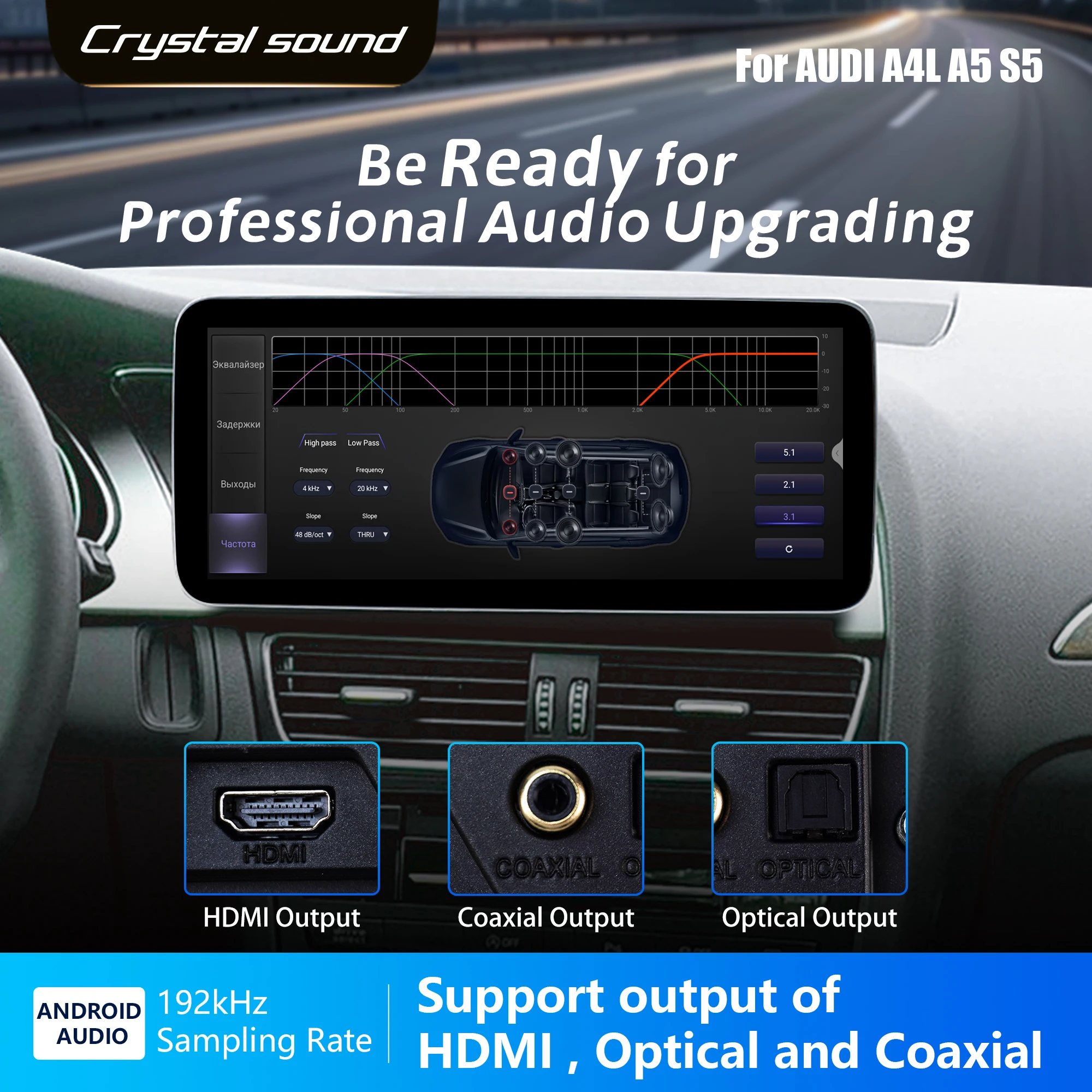 Redpower Crystal Sound 850 Pro Max Android Car Radio Player Screen for AUDI A4L A5 S5 2009-2015 CarPlay Bluetooth Hi-Fi