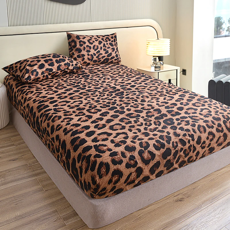 1pc Leopard-patterned Printed Fitted Bed Sheet for Adult Single/Queen/King Size Bed Sheets Skin-friendly Lencol De Cama De Casal