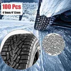 100PCS Winter Snow Screw Tire Studs Emergency Anti Skid Falling Wheel Spikes 4*12mm 9mm For Vehicle ATV Motorcycle Bicycle Tyres