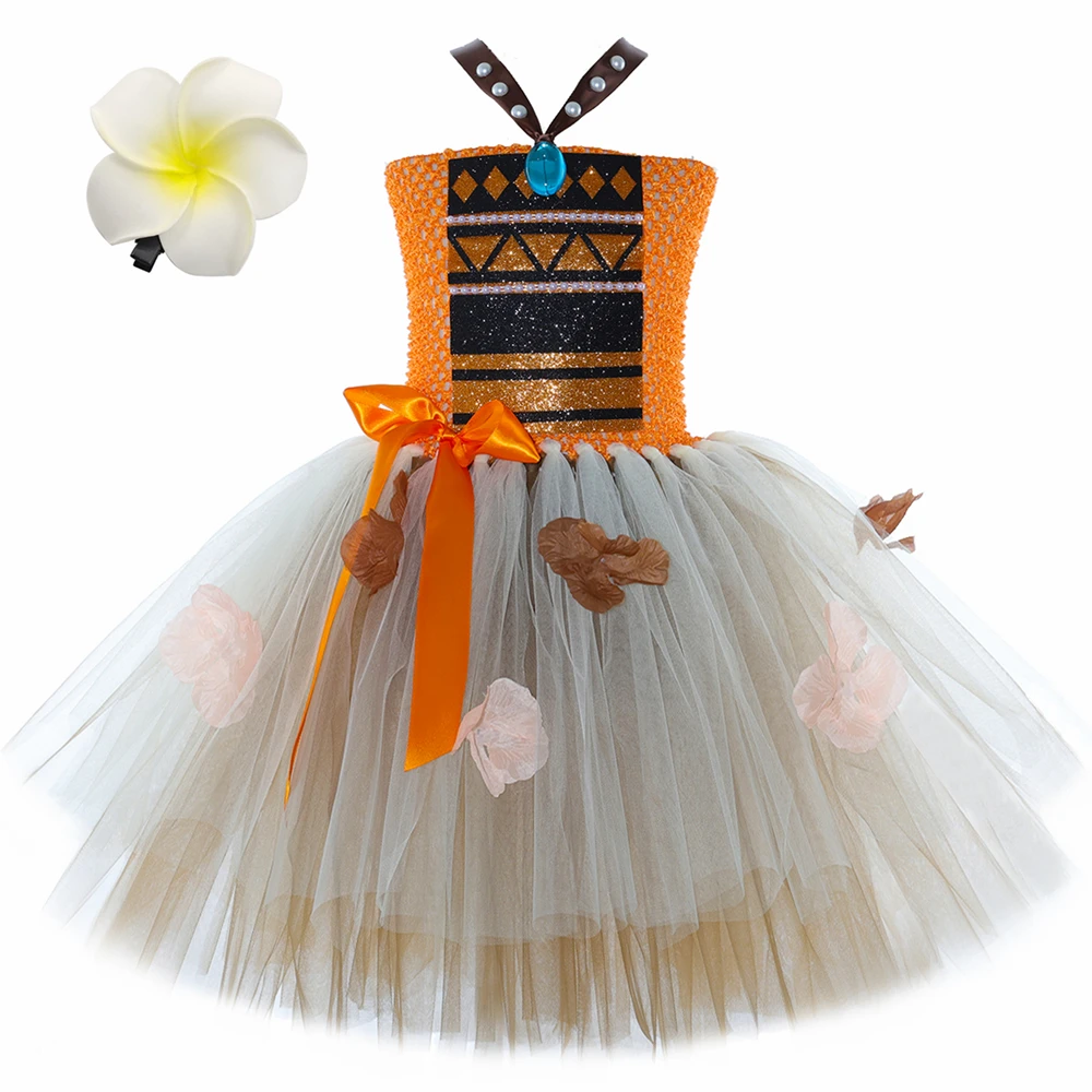 Moana Costume for Girls Ocean Adventure Maui Princess Tutu Dress Up Clothes Toddler Kids Halloween Birthday Party Tulle Dresses