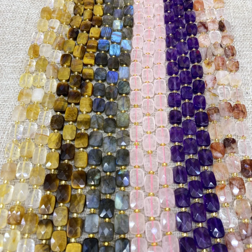 8x10MM Natural Stone Bead Faceted Crysta Tiger Eye Amethyst Rectangle Loose Beads DIY for Jewelry Making Necklace Bracelet Beads