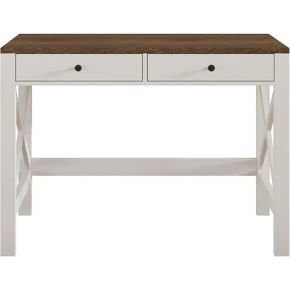 مكتب كمبيوتر مدمج 39 مع أدراج للمكتب المنزلي، طاولة كتابة دراسة صغيرة مع تصميم ثابت بإطار X