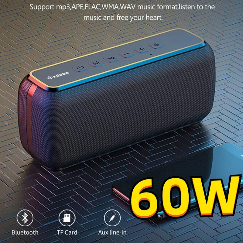 

60W Xdobo X8 Speaker Wireless Portable Subwoofer Waterproof TWS 6600mAh Powerful Dual Bass AUX FM Outdoor Musicbox Loudspeaker