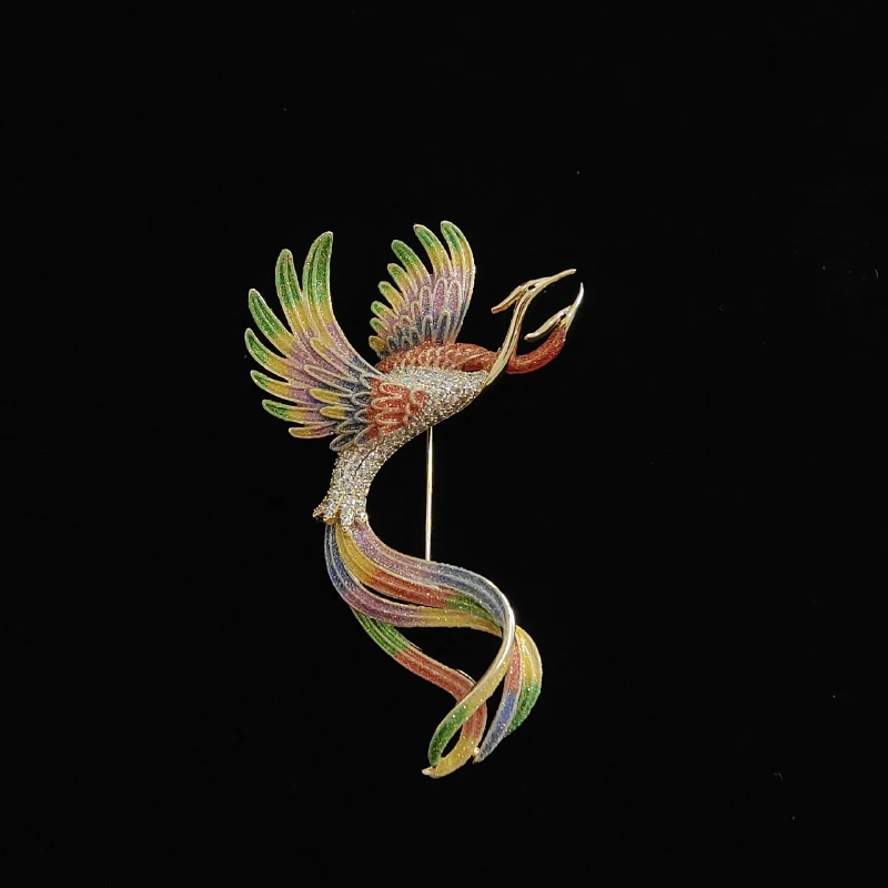 

High-Fashion Chinese style Phoenix broches for women Exquisite Colored enamel Luxury Pin Engagement Wedding Jewelry