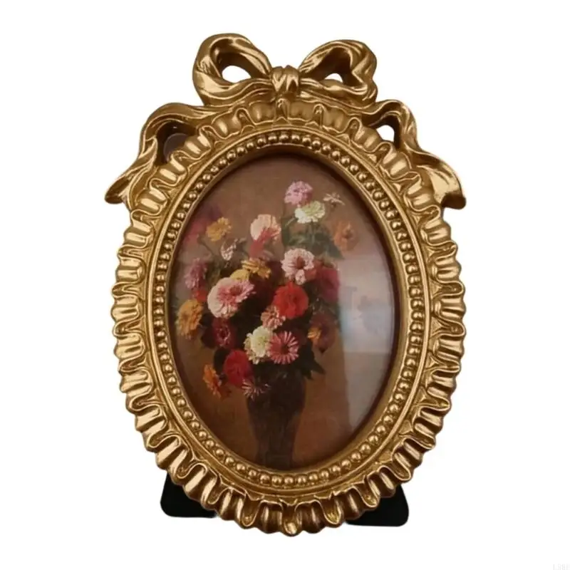 L9BE Traditional Resin Portrait Frame With Raised Bowknot Pattern For Wall Art Decors