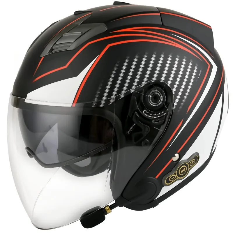 Motorcycle Half Helmet Anti-Fog Dual Lens Bluetooth Helmet DOT 3C Certification Casco Moto Motocross Helmet with braids