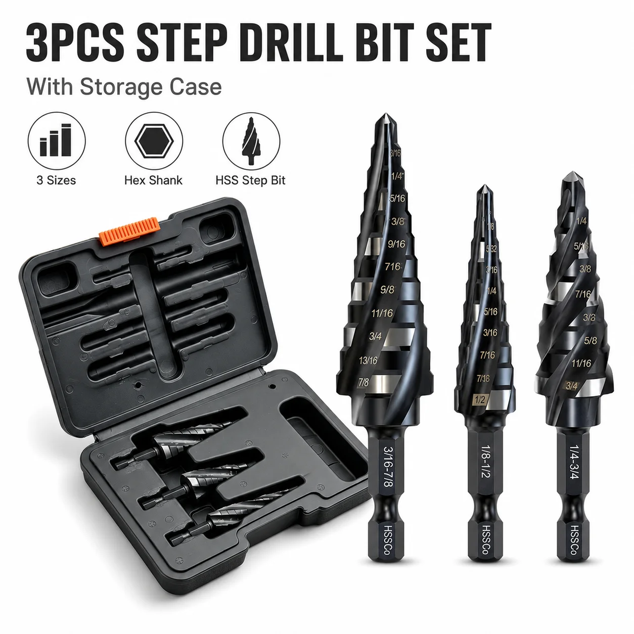 Power Tools Kobalt - 3Pcs HSS Cobalt Spiral Step Drill