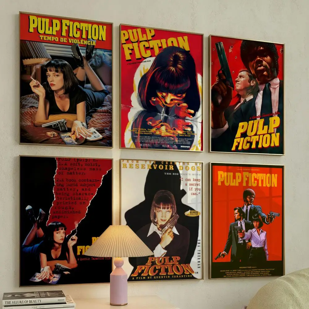 Póster de película de crimen clásica P-Pulp Fiction, decoración de pared autoadhesiva HD versátil, resistente al agua, para el hogar y el dormitorio
