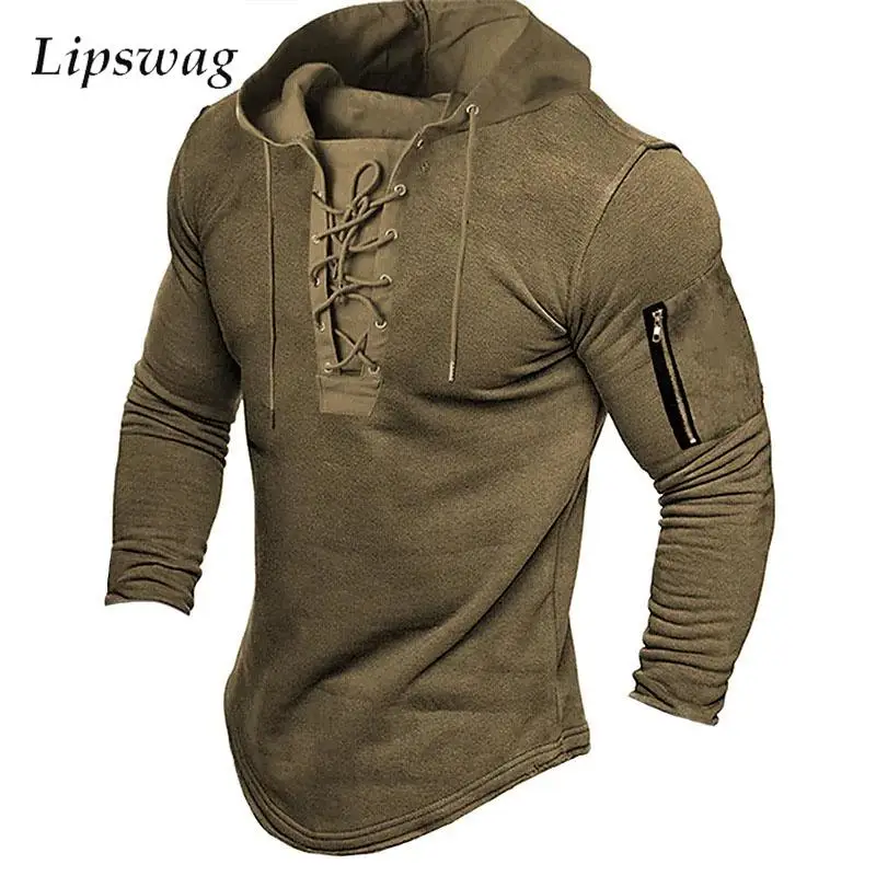 

Long Sleeve Drawstring Vintage Hoodie Men Autumn Fashion Solid Color Loose Hooded Sweatshirt For Mens Hoodies Casual Streetwear