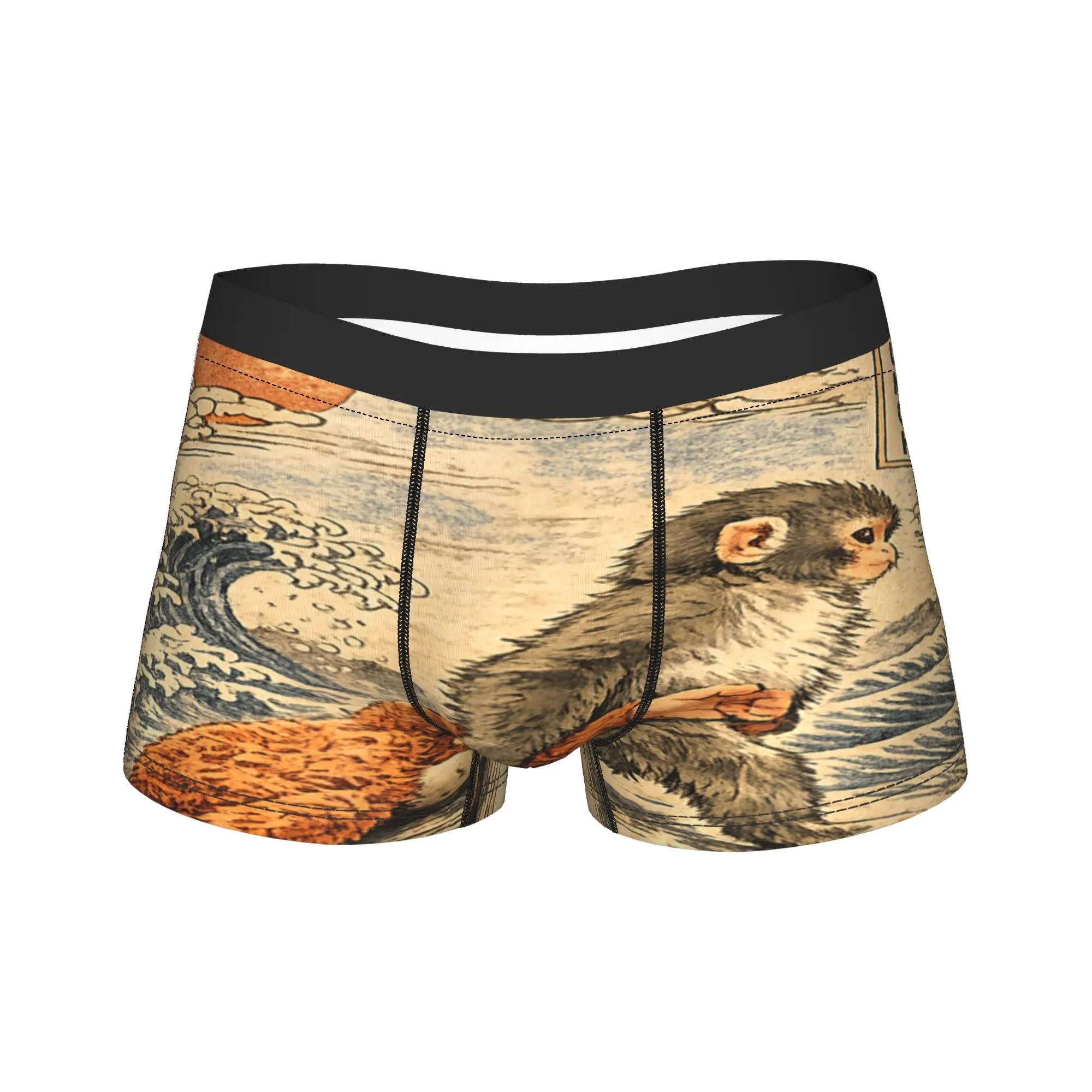 

kawaii Baby Monkey Punch Cute Japanese Macaque Ukiyo-E Underwear Printing Trunk Man Underpants Comfortable Shorts Briefs