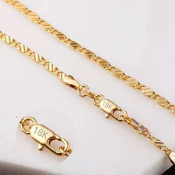 SAIYE Fashion 18k Gold Necklace 2MM 16/18/20/22/24/26/28/30 Inch Side Chain Necklace For Women Men Jewelry Silver Necklace