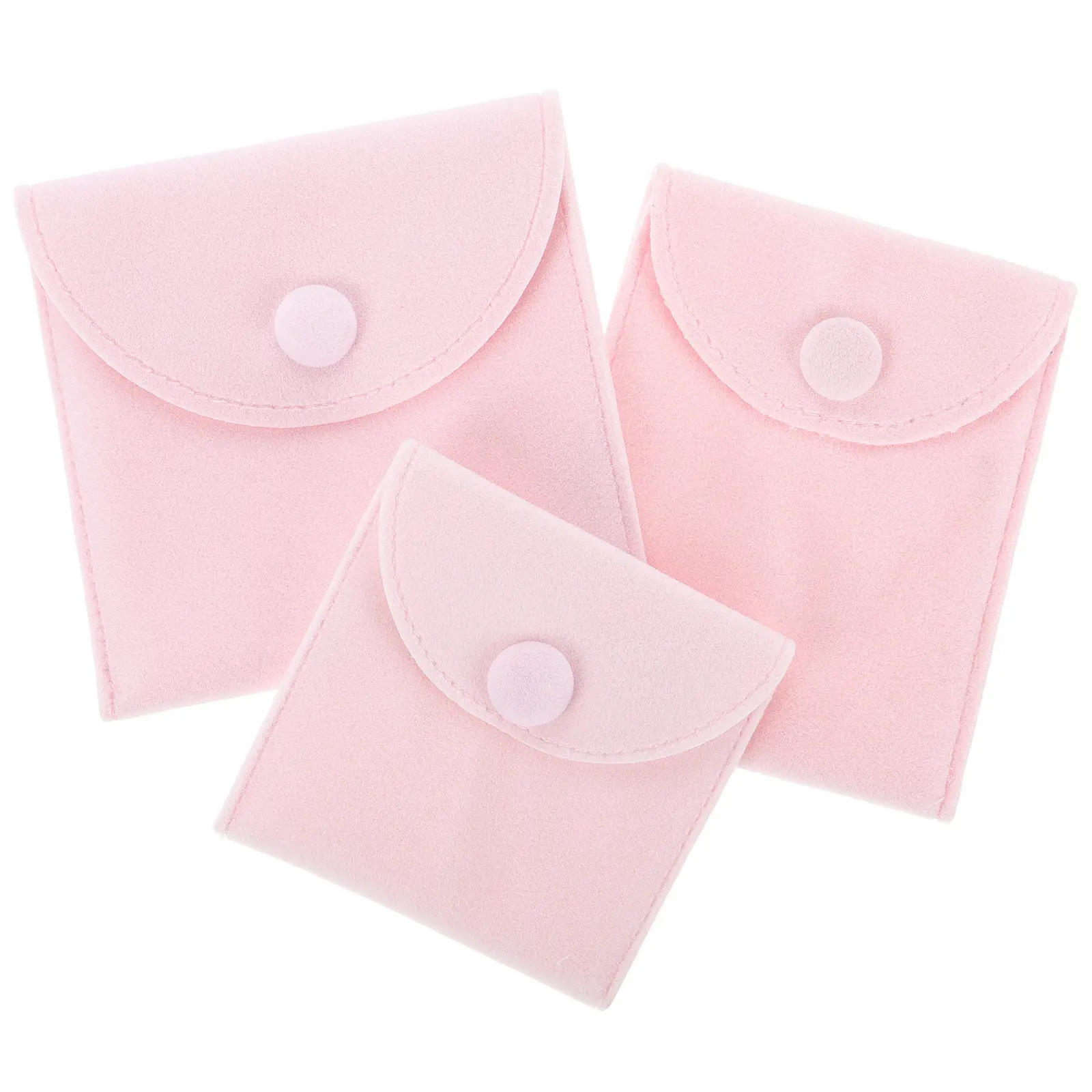 3Pcs Jewelry Storage Bags Snap Button Organizer Small Pouches for Travel Rings Necklaces Bracelet Jewelry Packaging Pink